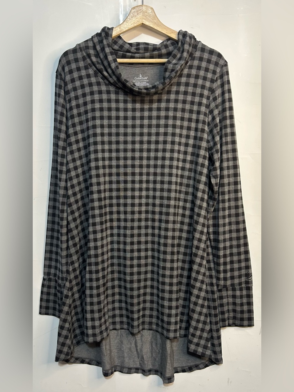 Cuddl Duds Plaid Grey Cowl Neck Long Sleeve Tunic XL